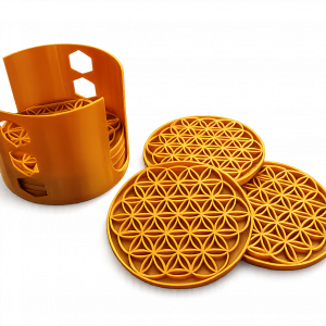 Getränkeuntersetzer  - Fleur de vie - 10 Stück + Halter